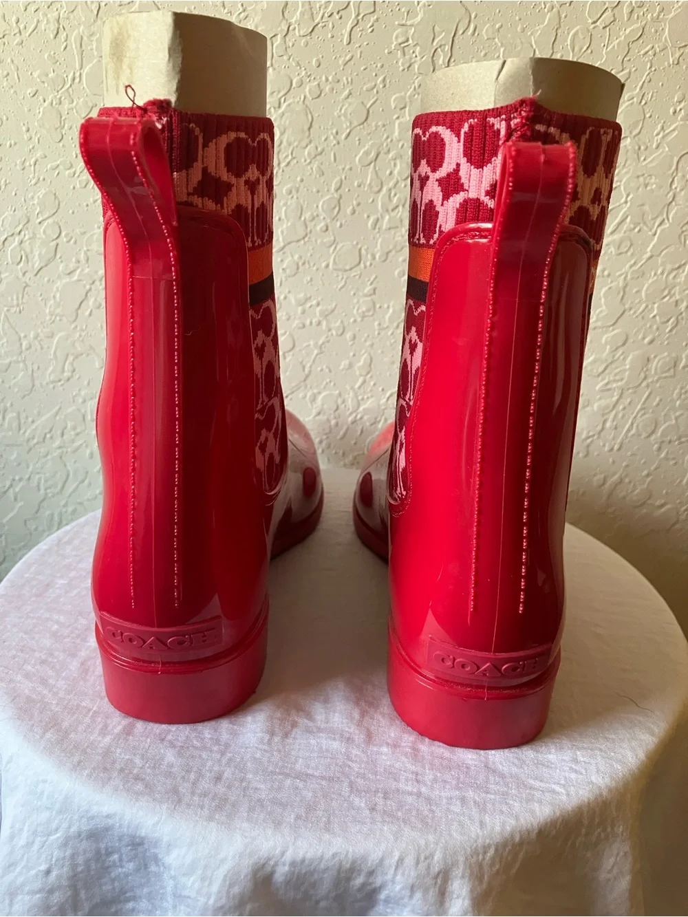 Coach: Red “Candy Apple”Rivington Rain Booties Boots- 7